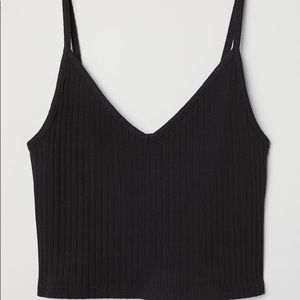 Black Ribbed Cropped Tank Top